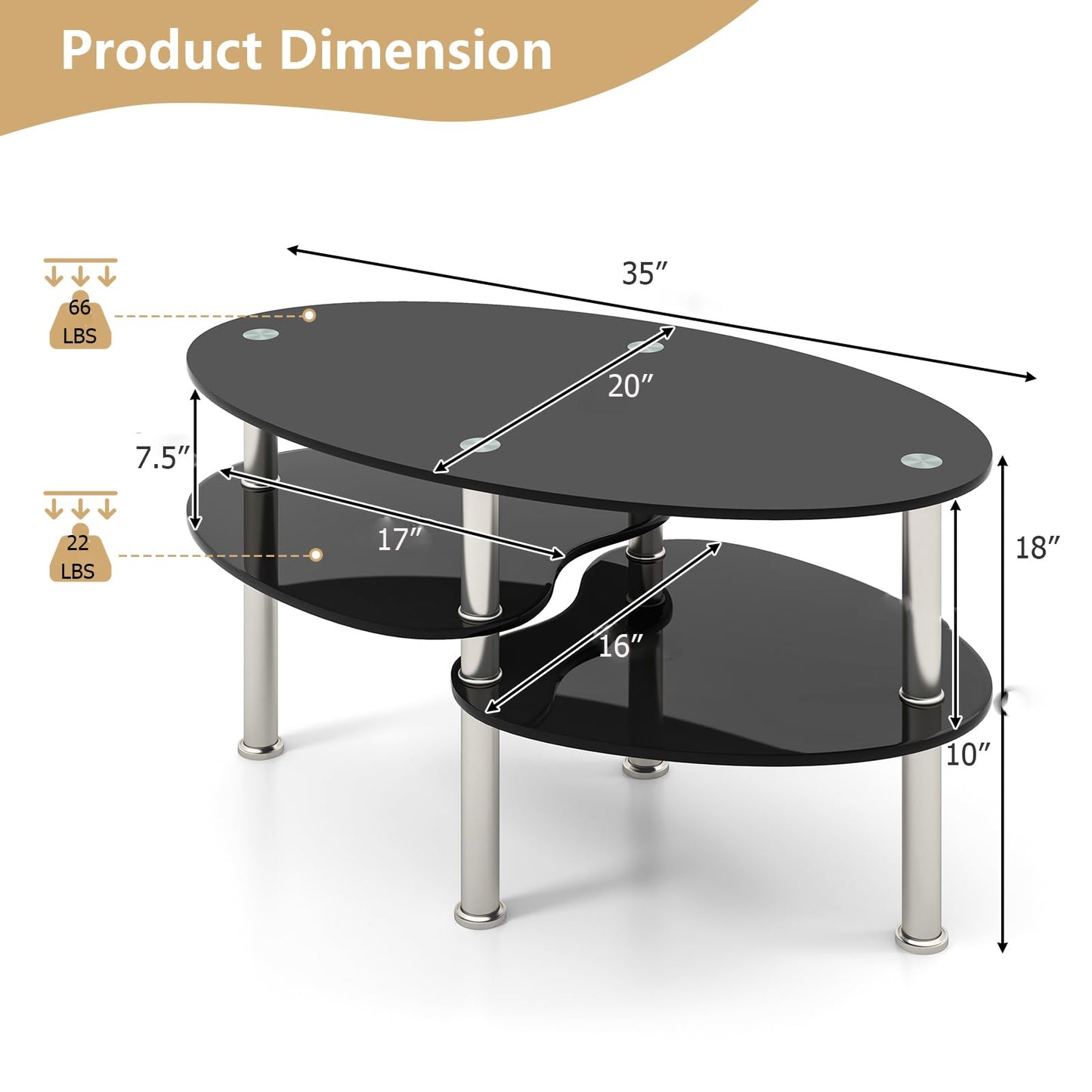 Giantex Oval Glass Coffee Table with Chrome Legs
