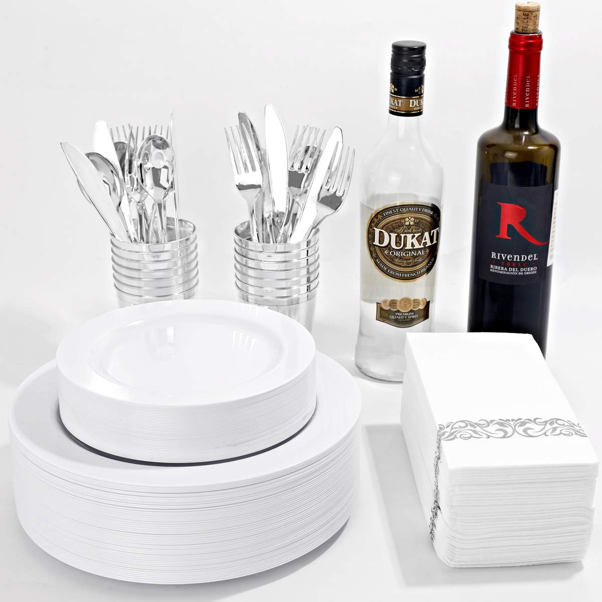 350-Piece Disposable Plates, Silverware & Cups Set For 50