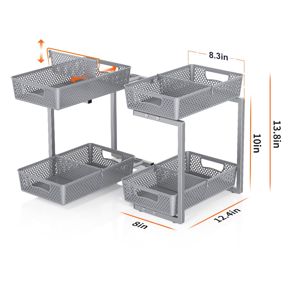 2-Tier Under Sink Organizer with Dividers, Grey