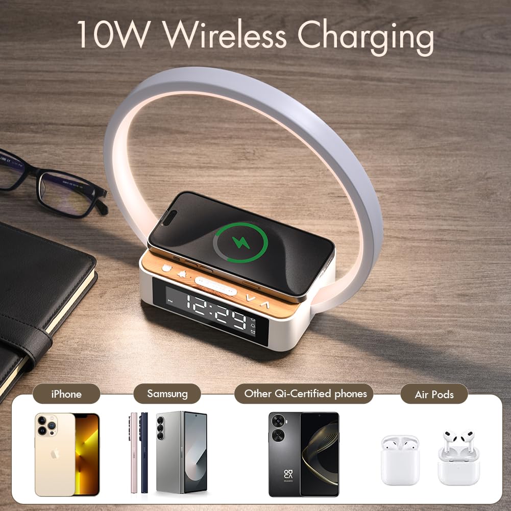 WILIT Bedside Lamp with Wireless Charger and Clock