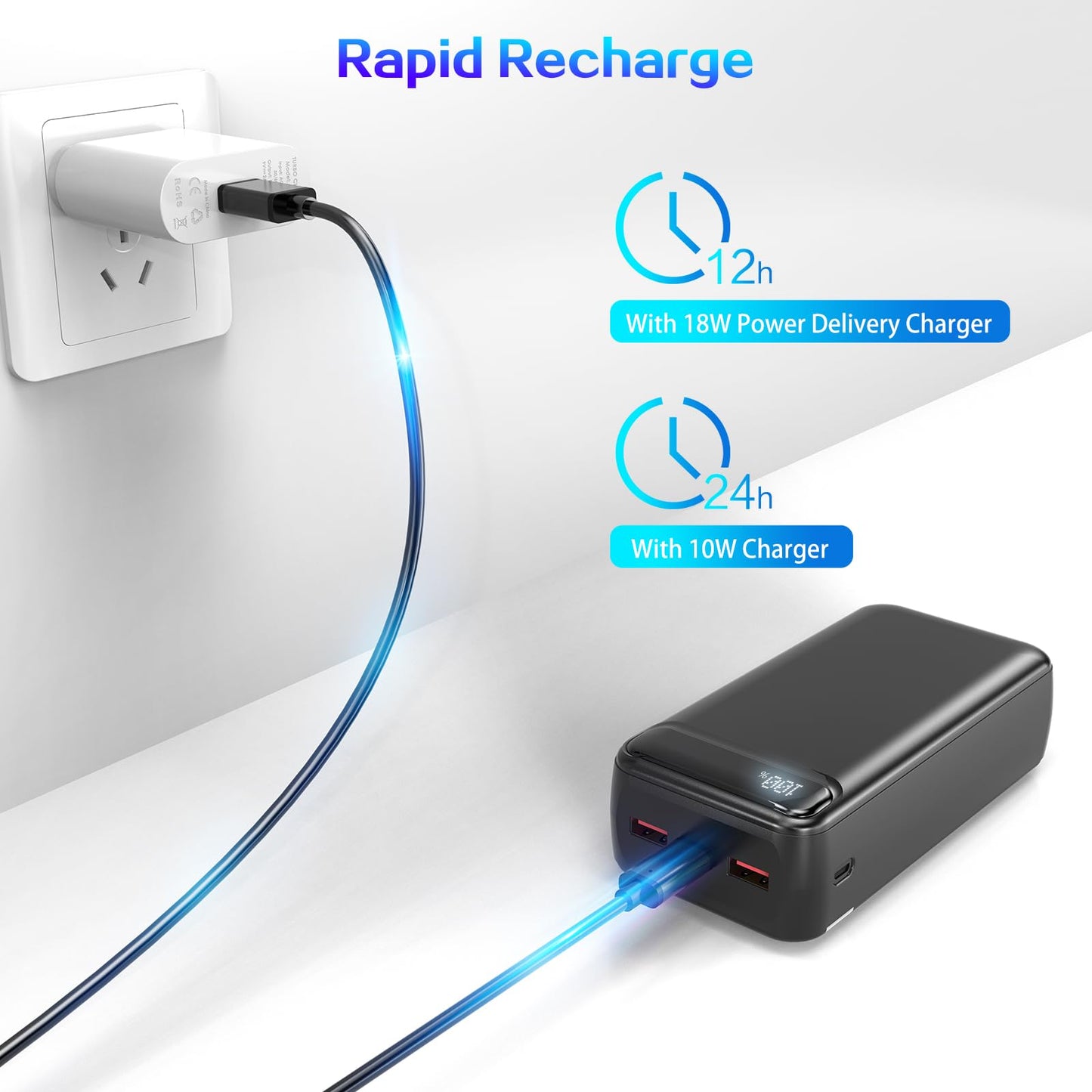 POIYTL Power Bank 50000mAh 22.5W Fast Charging Portable Charger with Flashlight, 3 Outputs & 2 Inputs Huge Capacity External Battery Pack for iPhone, Samsung, iPad etc