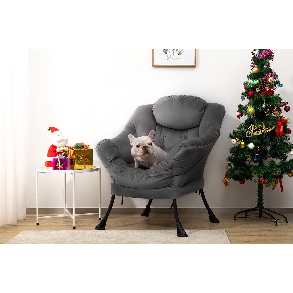 HollyHOME Modern Fabric Large Lazy Chair, Accent Oversized Comfy Reading Chair, Thick Padded Cozy Lounge Chair with Armrest, Steel Frame Leisure Sofa Chair for Living Room, Bedroom, Dorm, Smoky Grey