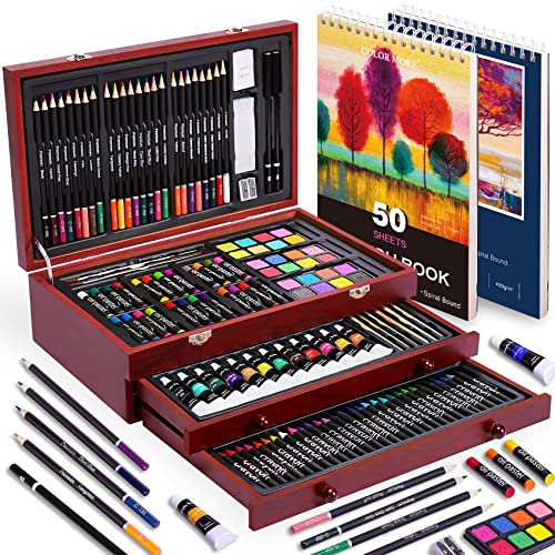 175 Piece Wooden Case Art Set with Pads