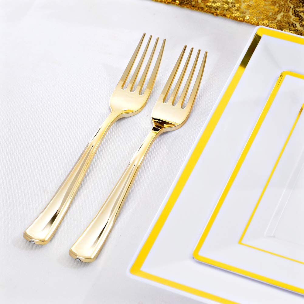 50 Guest Gold Disposable Plates and Utensils Set