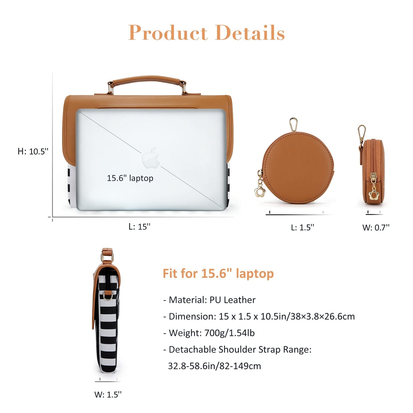 ECOSUSI Slim Leather Laptop Bag for 15" Notebooks