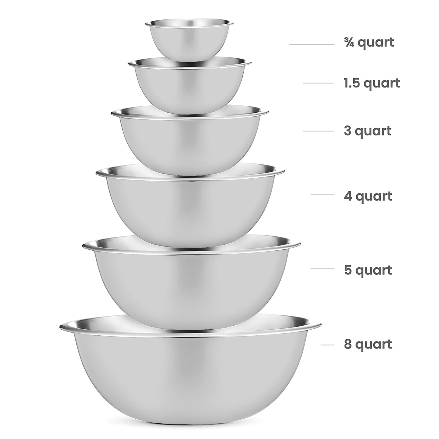 FineDine Stainless Steel Dishware Bowls - Easy To Clean, Nesting Bowls for Space Saving Storage, Great for Cooking, Baking, Prepping, 8 Quarts