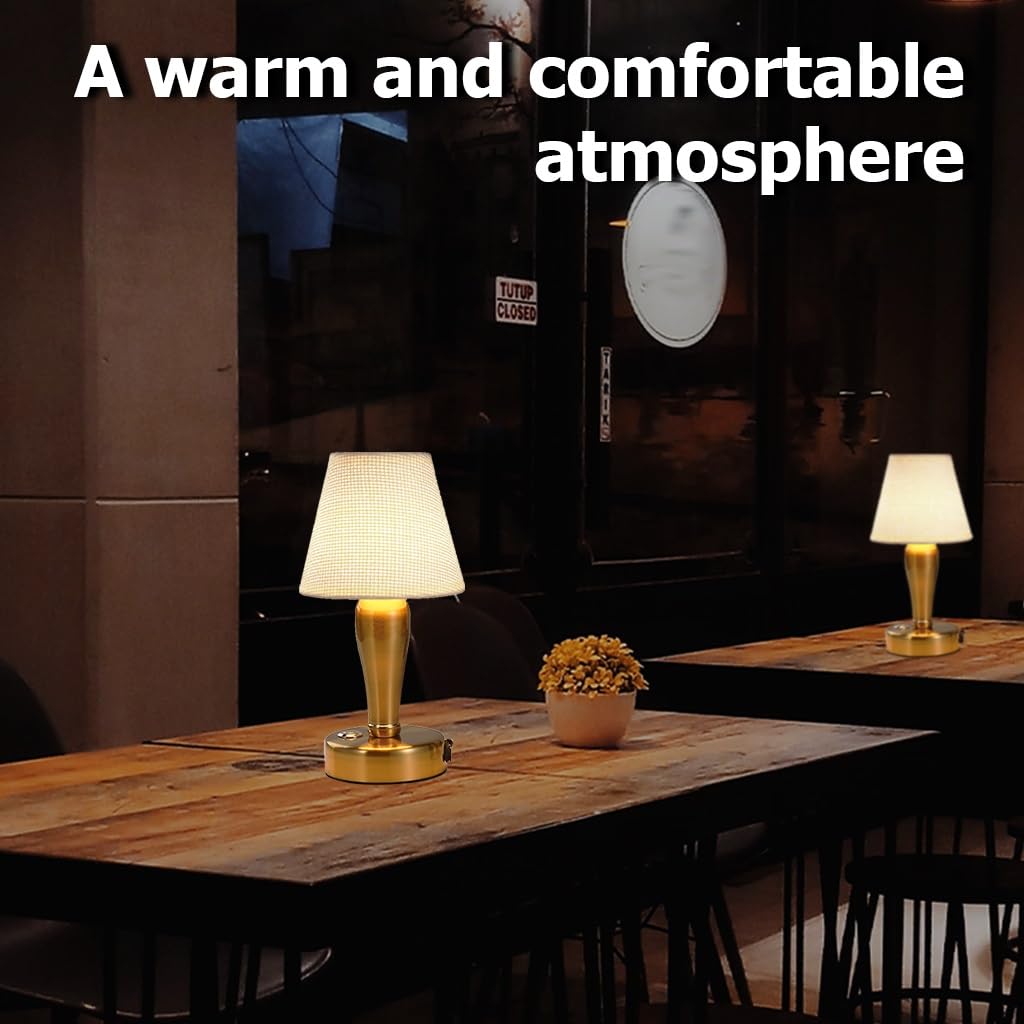 CHOPDARK 9.3inch Golden Cordless Table Lamp Night Light LED Desk Lamps Battery Powered Rechargeable Portable Bedside Lamp Restaurant Touch Sensor 3 Levels Brightness