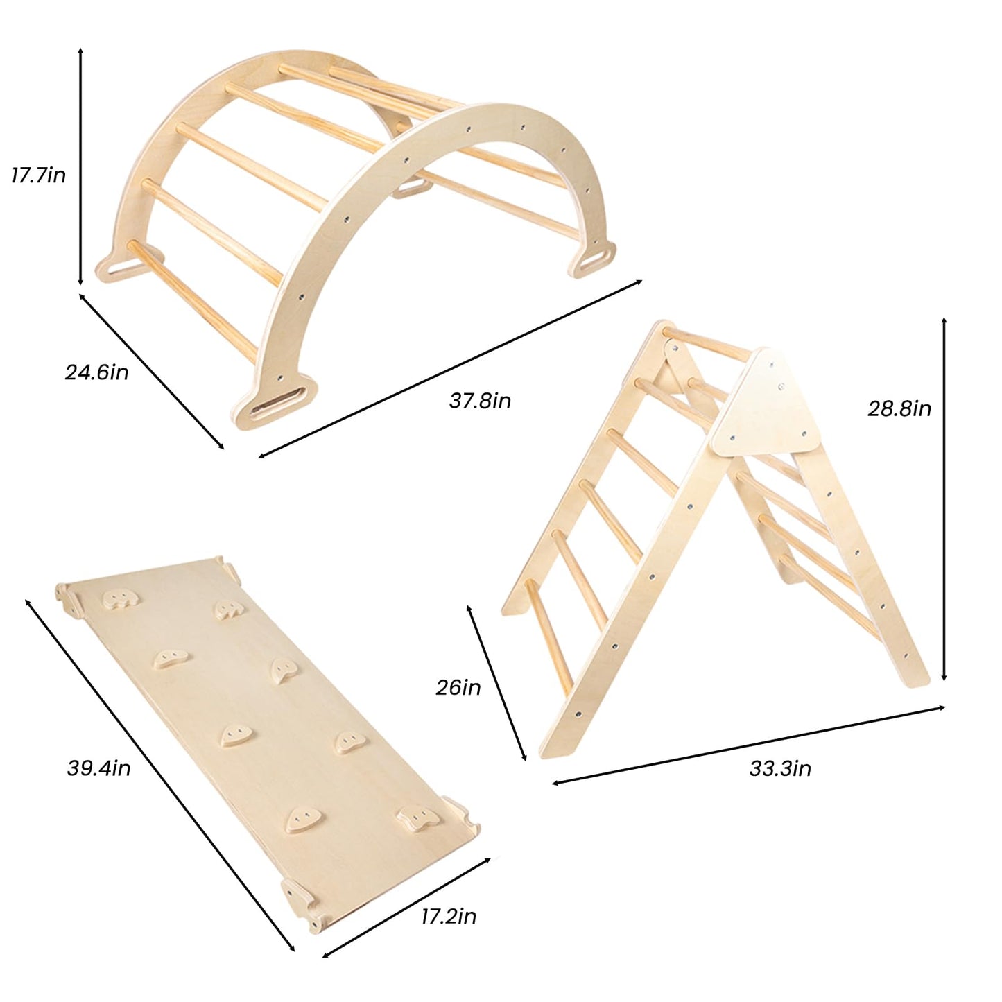 WoodenEdu Pikler Triangle Set for Baby Climbing Toy Indoor Playground for Kid, Montessori Learning Toy with Arch, Ramp, and Climbing Triangle, Indoor Outdoor Playground Climbing Toys for Toddlers