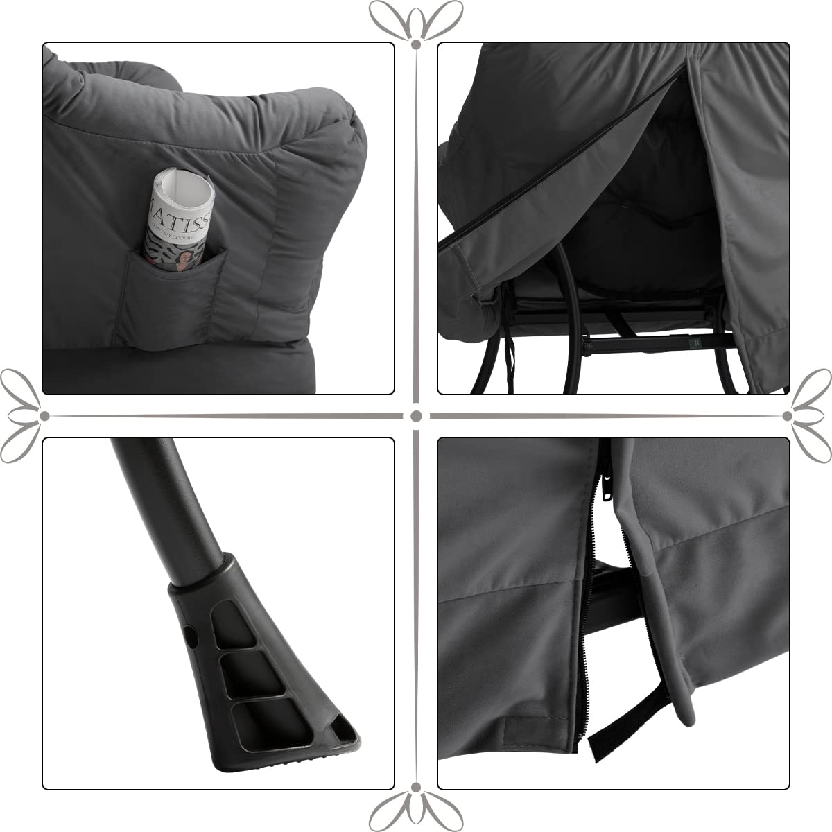 HollyHOME Modern Fabric Large Lazy Chair, Accent Oversized Comfy Reading Chair, Thick Padded Cozy Lounge Chair with Armrest, Steel Frame Leisure Sofa Chair for Living Room, Bedroom, Dorm, Smoky Grey