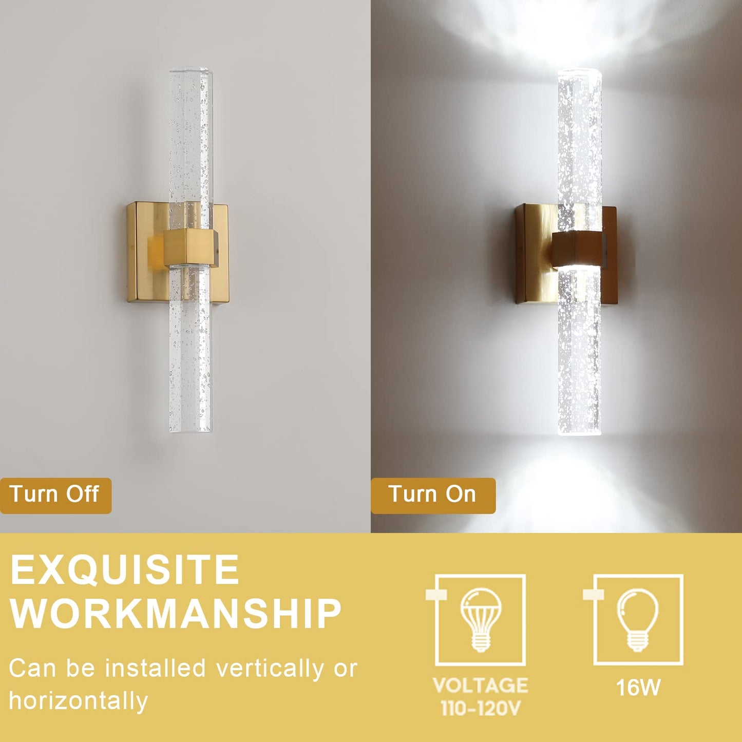 Aipsun Gold Bathroom Vanity Light Fixtures Modern Bathroom Light Fixtures LED Vanity Light for Bathroom Wall Light Fixtures 6000K