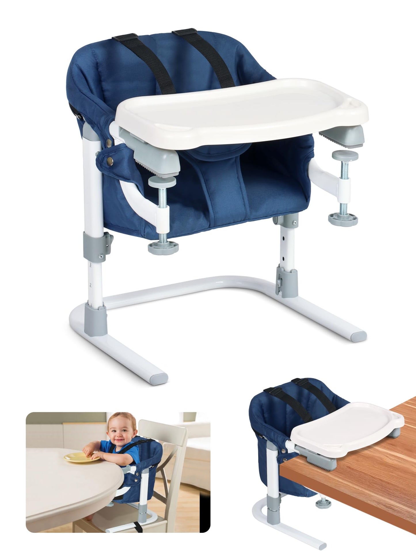 BIUSIKAN Travel High Chair, Foldable High Chairs for Babies and Toddlers, Hook on High Chair with Carry Bag, Booster Seat for Kitchen Chair, Adjustable Height, Portable High Chair for Camping