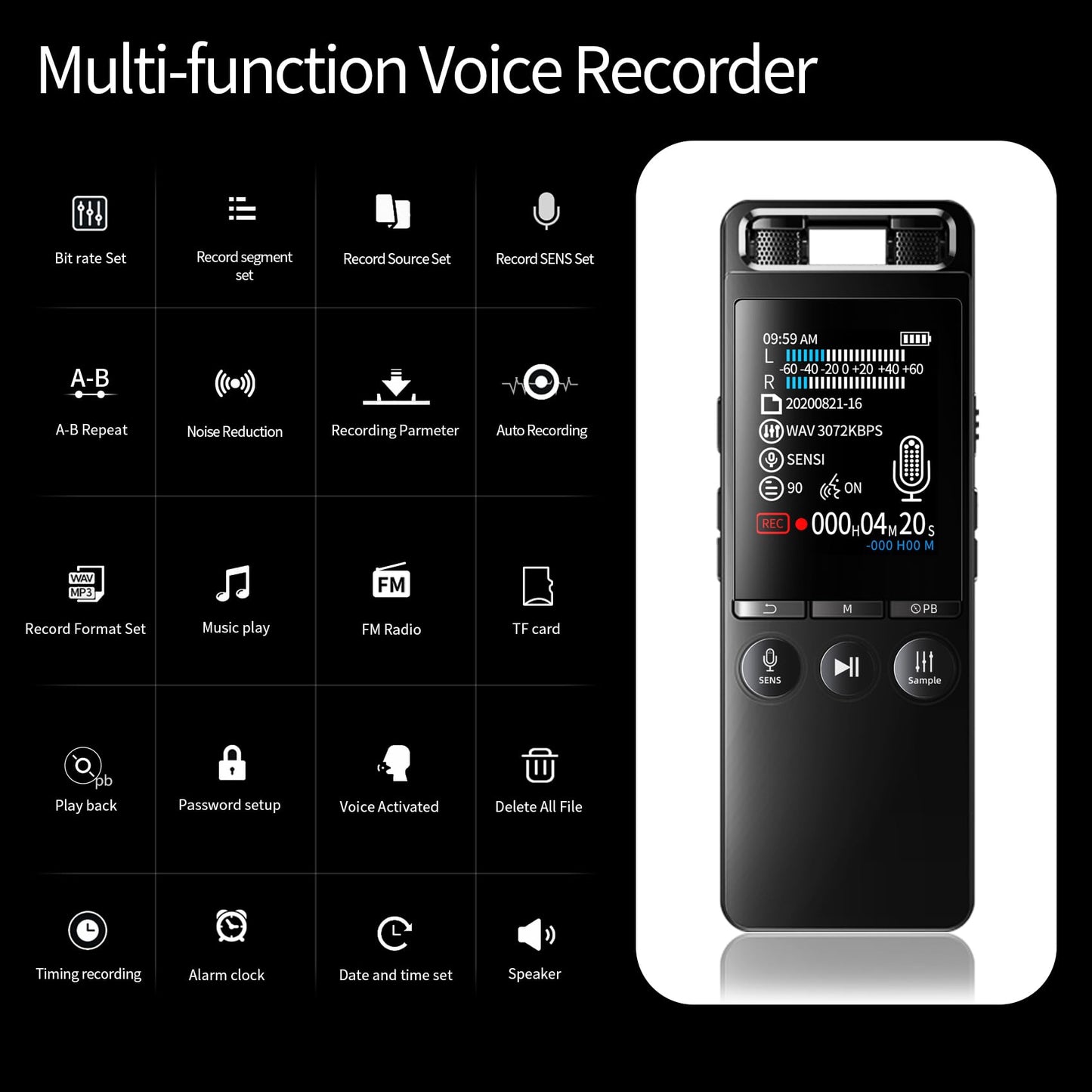 80GB Portable Voice Recorder with Dual Mic