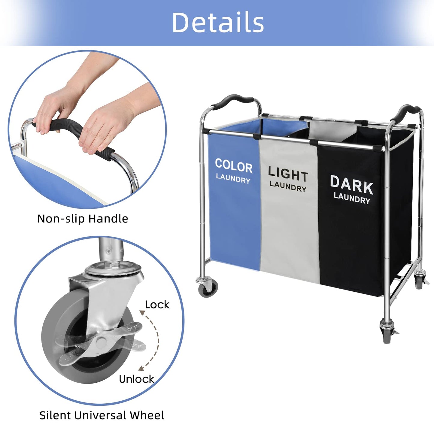 240L Laundry Basket Sorter with Wheels for Clothes