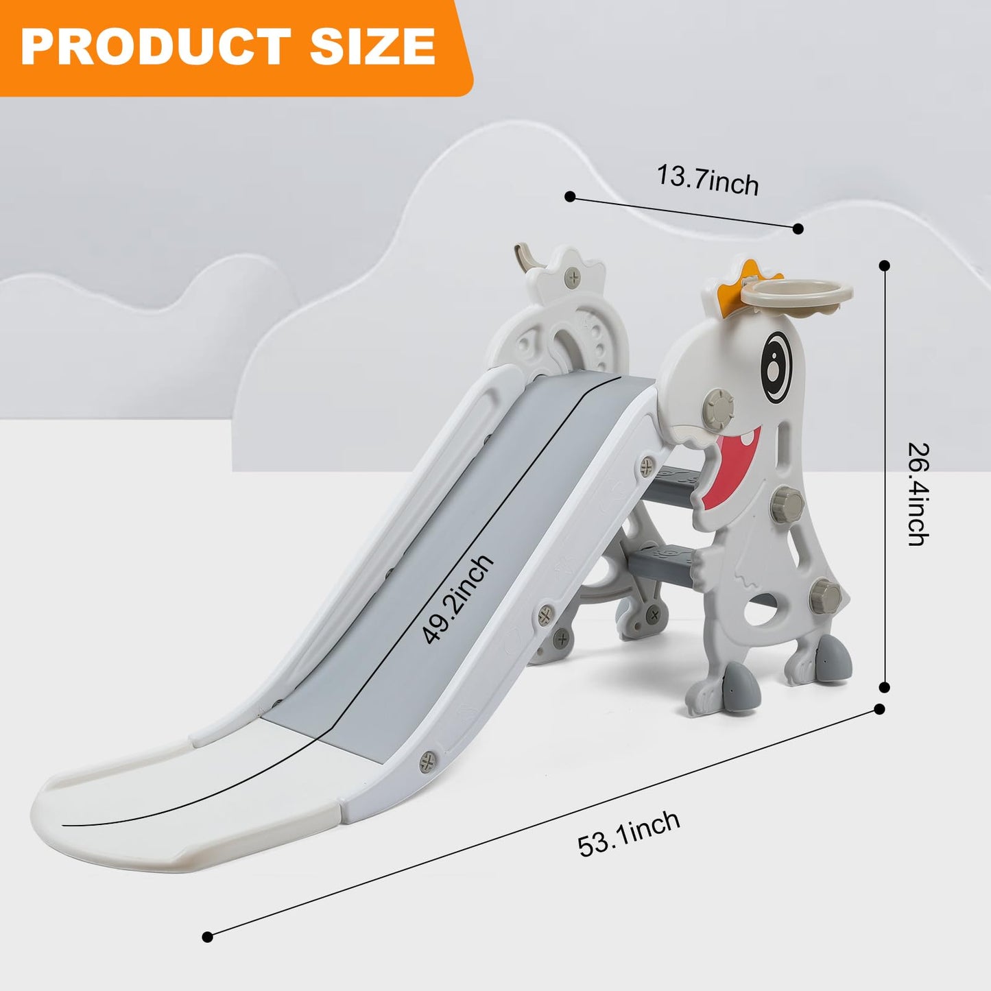 BFAZKXY Indoor Slide for Toddlers 1-3, Foldable Kids Toddler Indoor Slide Playset, Indoor and Outdoor Playground, Toddler Climber Playset with Basketball Hoop and Ring Toss(White)