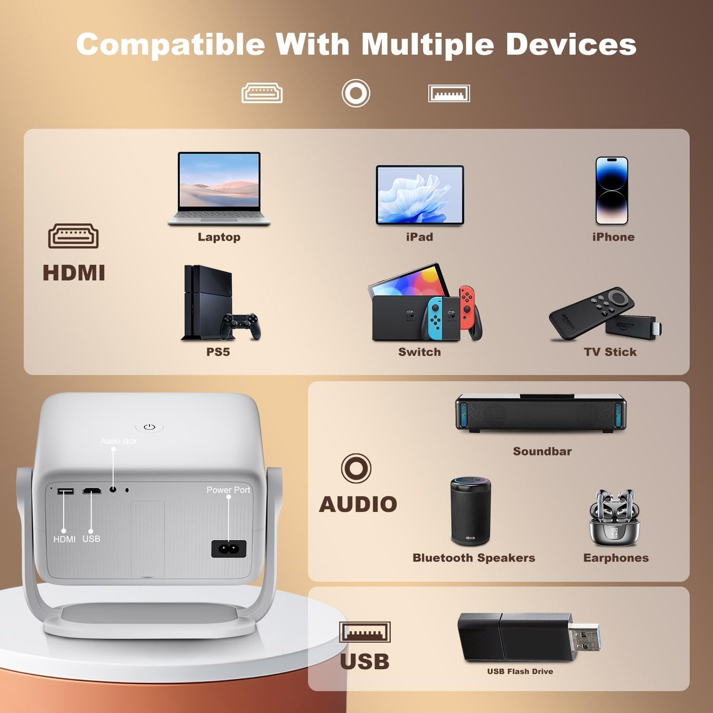 4K Smart Projector with WiFi and Bluetooth
