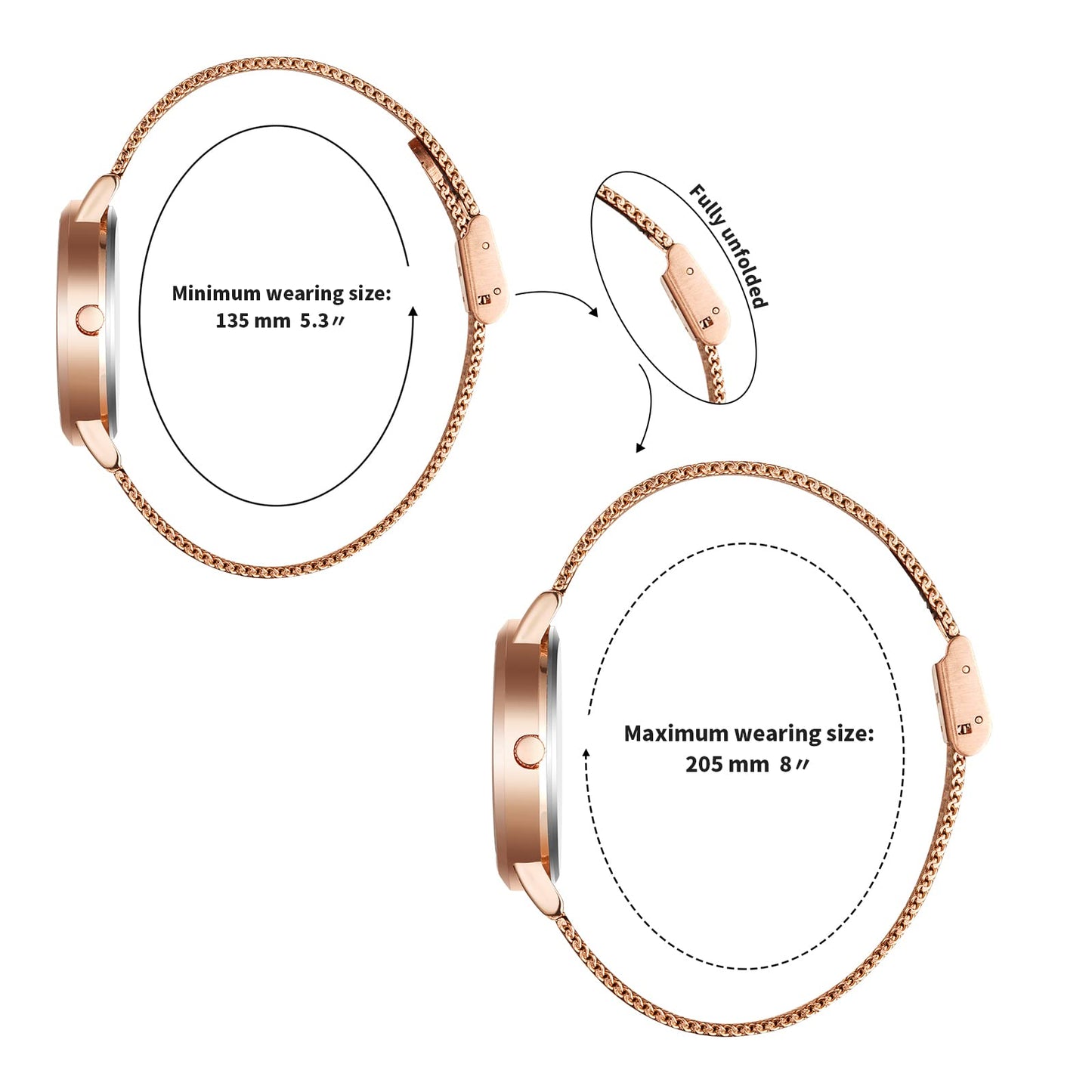 BOSHIYA Womens Stainless Steel Band Watch,Rose Gold Mesh Strap Elegant Dress Designer,Mesh Bracelet Ladies Wrist Watches Waterproof with Roman Timescale Dial