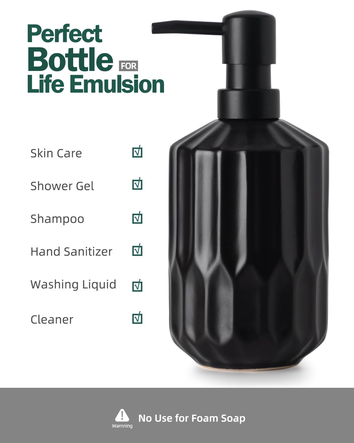 Ceramic Soap Dispenser Set with Funnel, Black