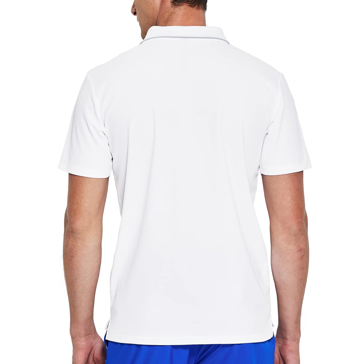 MIER Men's Short Sleeve Polo Shirt Quick Dry Tennis Golf Collared T-Shirts Contrast Collar Casual Polo Moisture Wicking, White, L