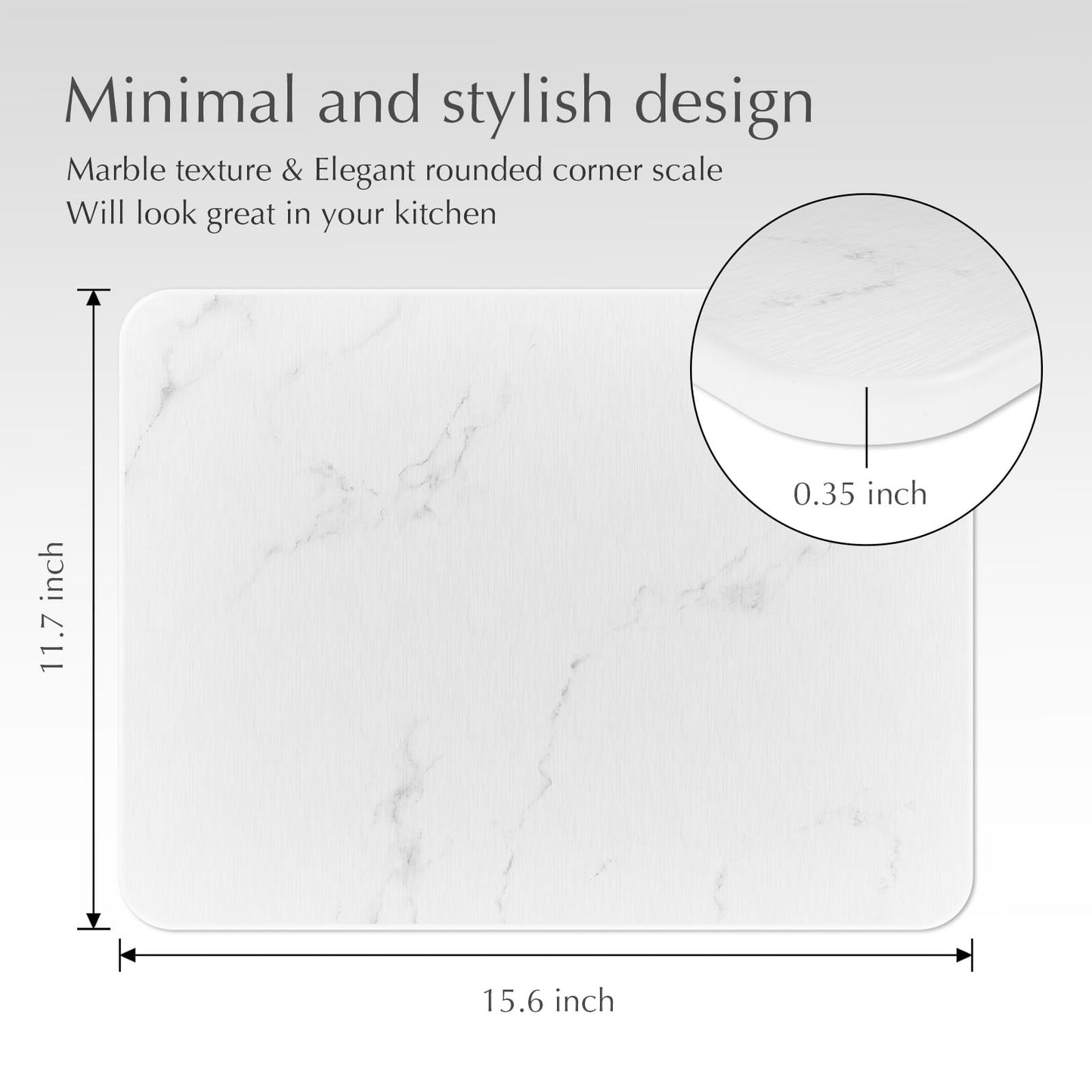 Joylark Stone Dish Drying Mat for Kitchen Counter - Ultra Absorbent Diatomaceous Earth Stone Mat, Quick Drying, Non-Slip, Heat Resistant, Eco-Friendly Dish Drying Stone(15.6x11.7 inch, White Marble)