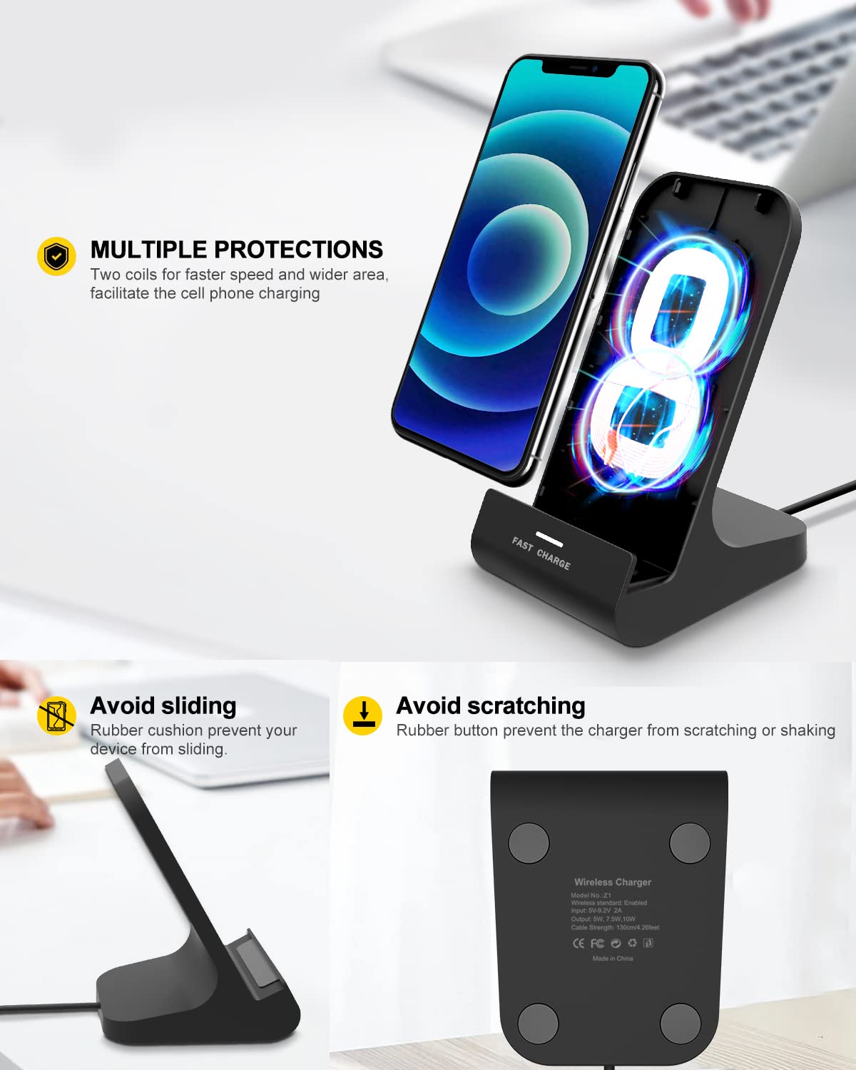 10W Wireless Charger Phone Stand for iPhone/Samsung