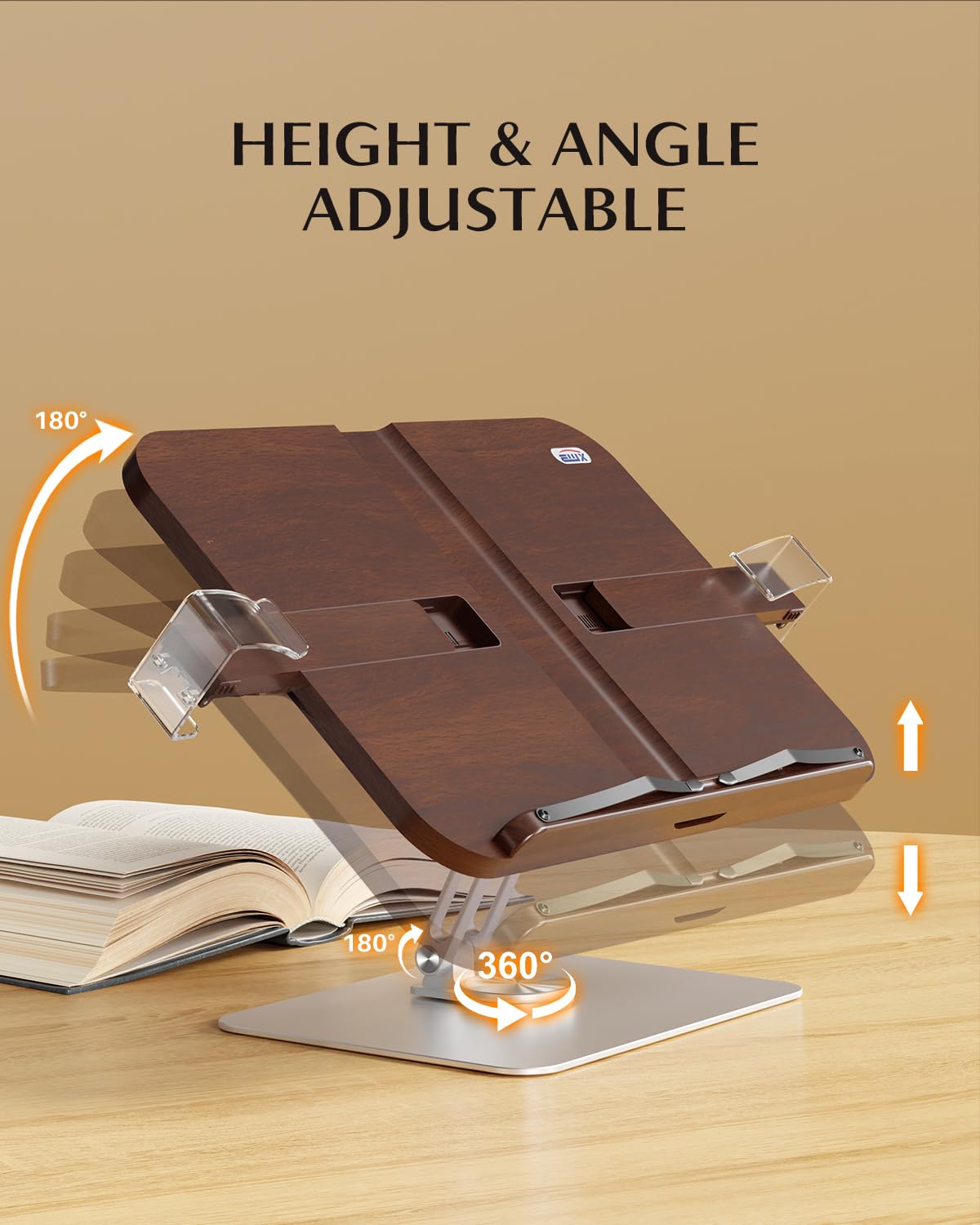 Adjustable Cookbook Stand with 360° Swivel Base