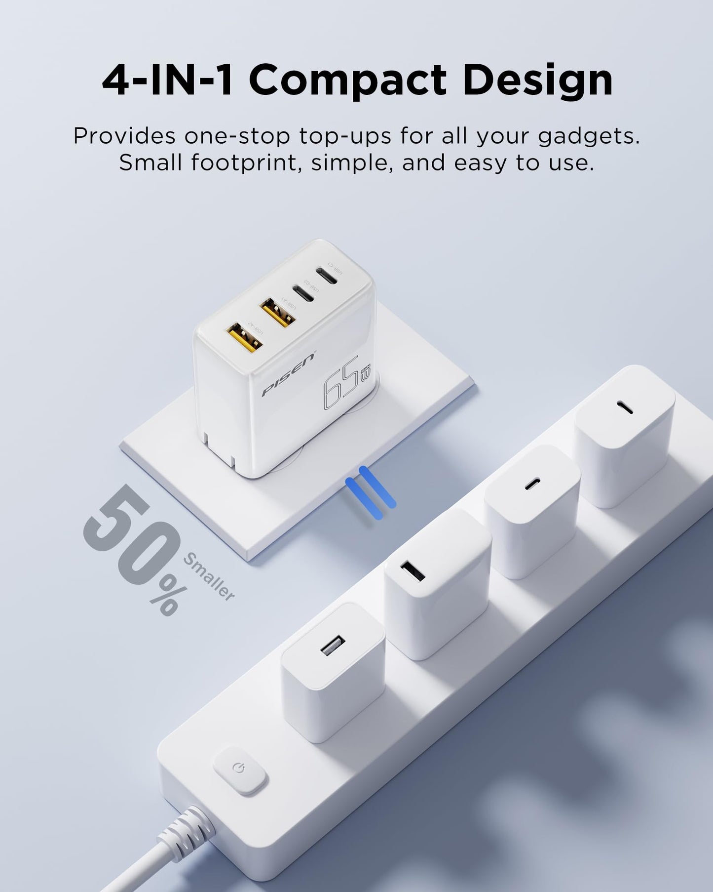 65W PISEN USB-C Fast Charger with 4FT Cable