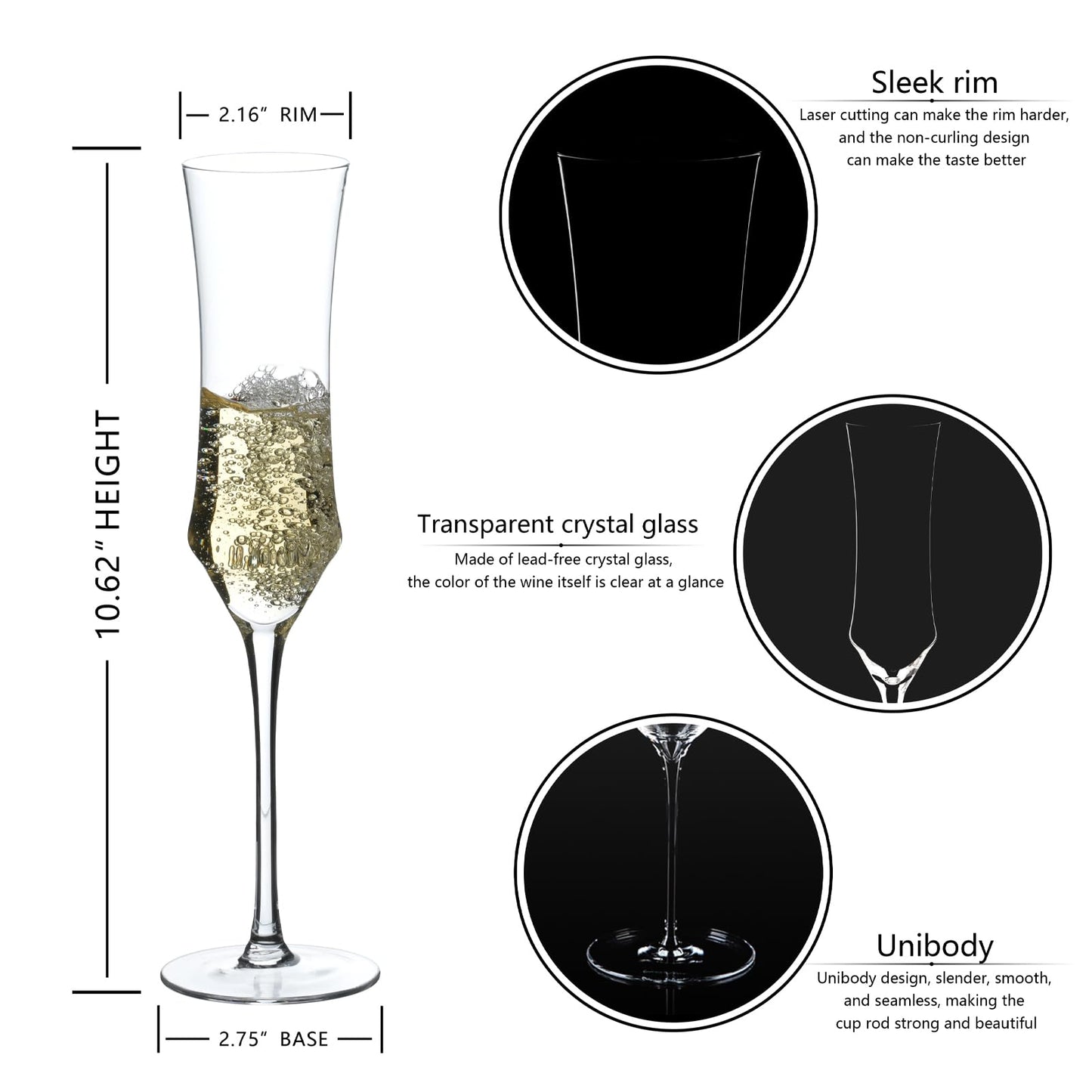 Champagne Flutes Set of 6 by BACLIFE
