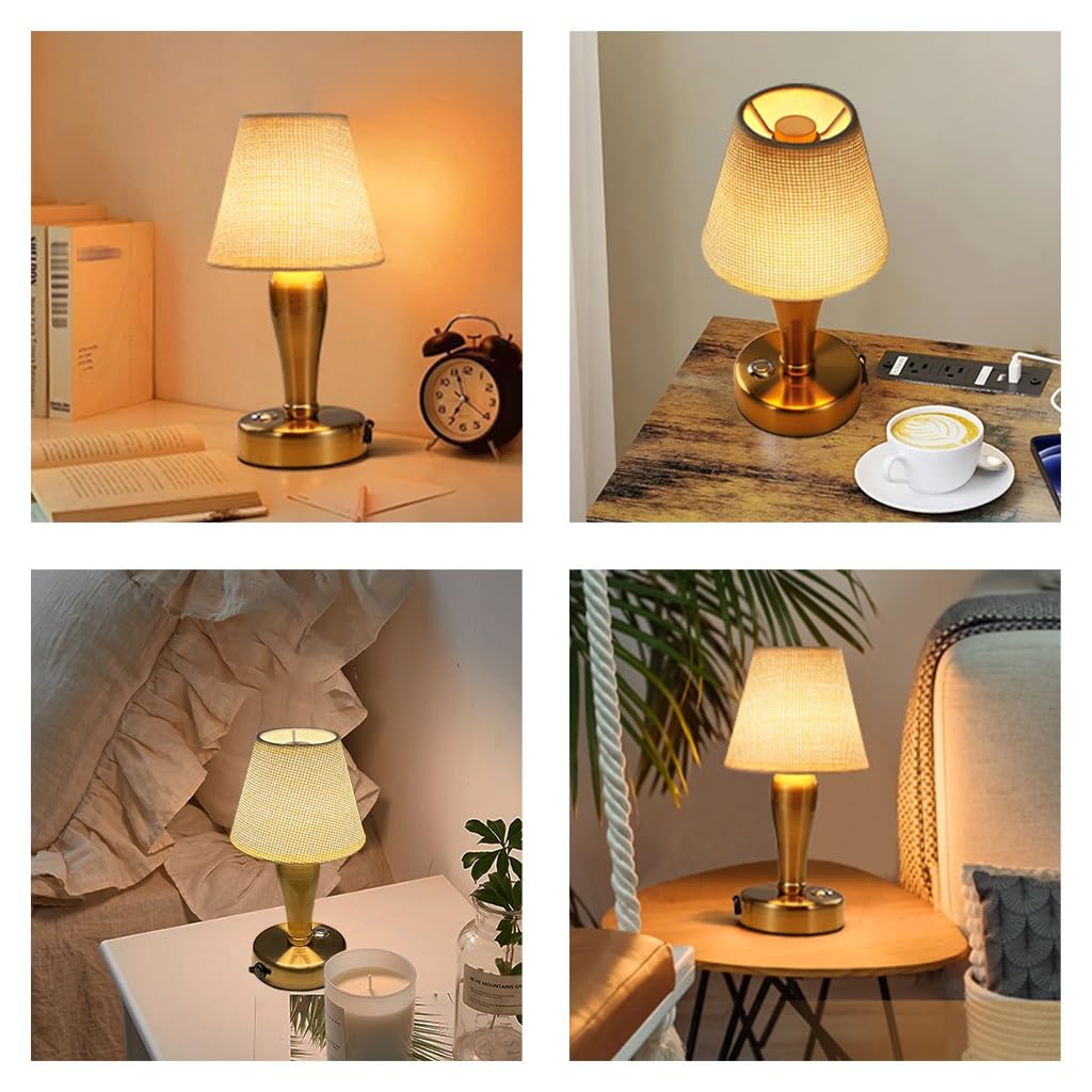 CHOPDARK 9.3inch Golden Cordless Table Lamp Night Light LED Desk Lamps Battery Powered Rechargeable Portable Bedside Lamp Restaurant Touch Sensor 3 Levels Brightness