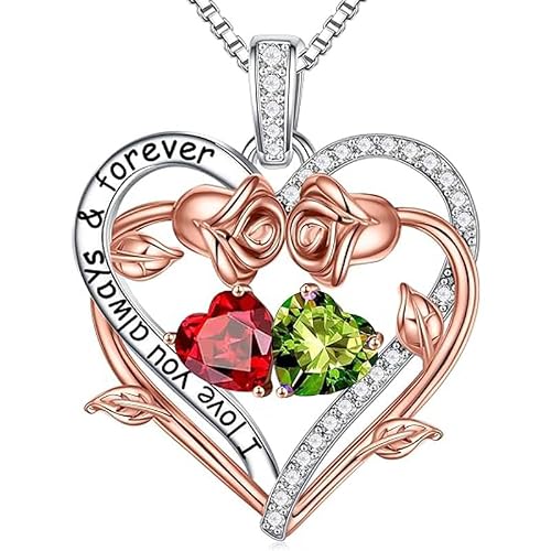 Double Heart Sterling Silver Birthstone Pendant Necklace