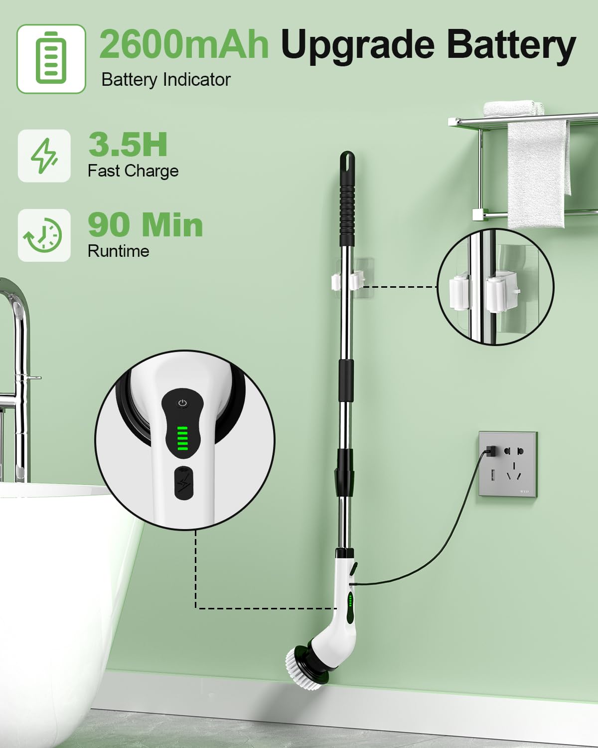 Cordless Electric Spin Scrubber with 9 Brush Heads