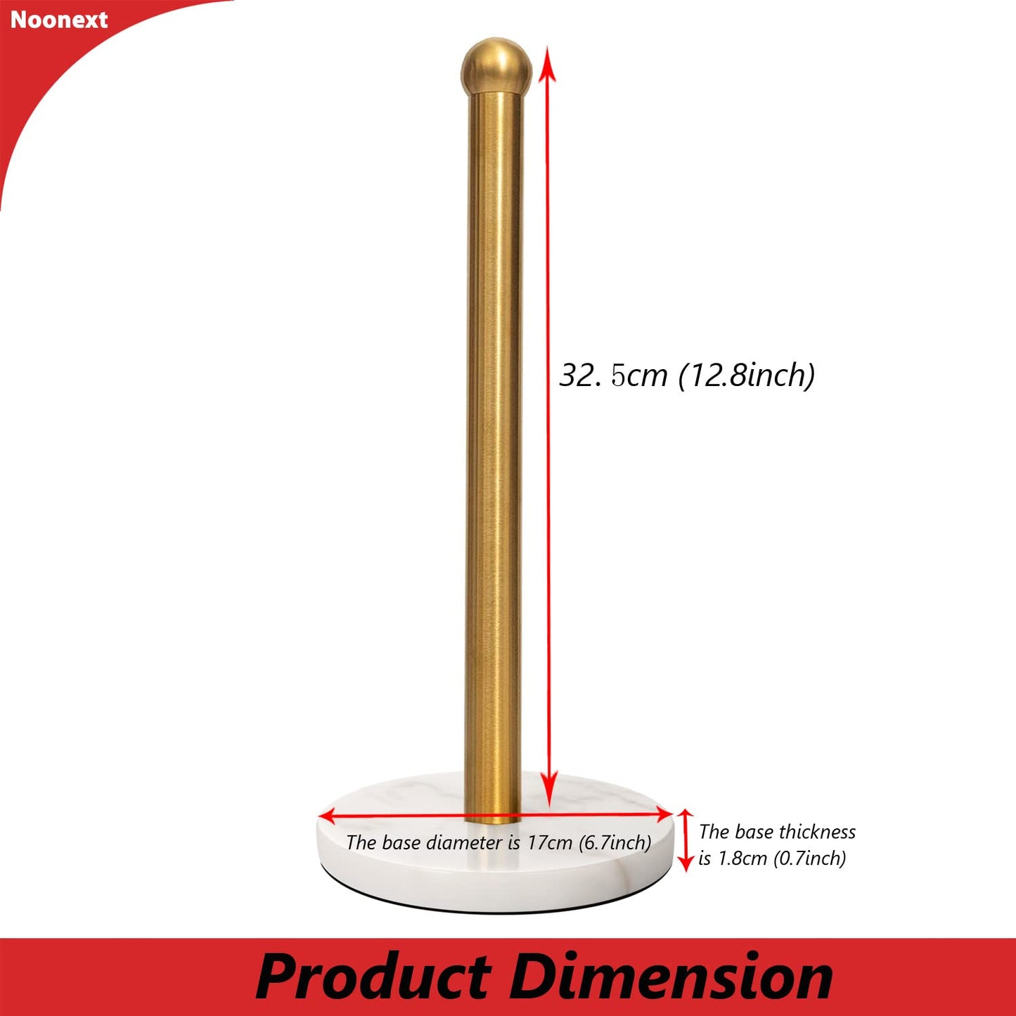 Gold Paper Towel Holder Countertop with Heavy Marble Base, Free Standing Paper Towel Roll Holder for Standard or Jumbo-Sized Rolls Brushed Gold