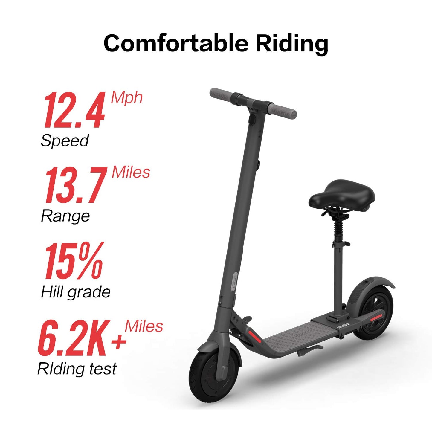 Segway Ninebot E22 Electric KickScooter w/t Free Seat, 300W Motor, 13.7 Miles Range & 12.4MPH, Electric Commuter Scooter, UL-2272 Certified