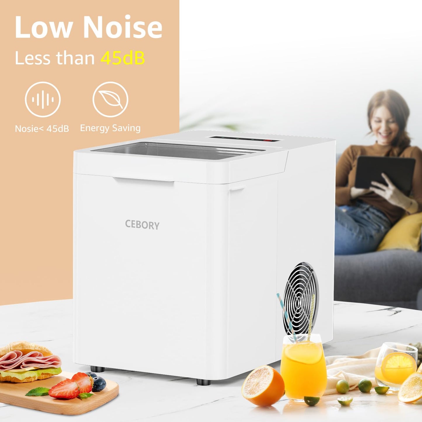 CEBORY Countertop Ice Maker, 9Pcs/6Mins, 36Lbs/24Hrs, Self-Cleaning Ice Machine with 2 Ice Scoop and Basket, One-Click Operation 2 Sizes of Bullet Ice, Portable Ice Maker for Home/Kitchen/Office/Bar