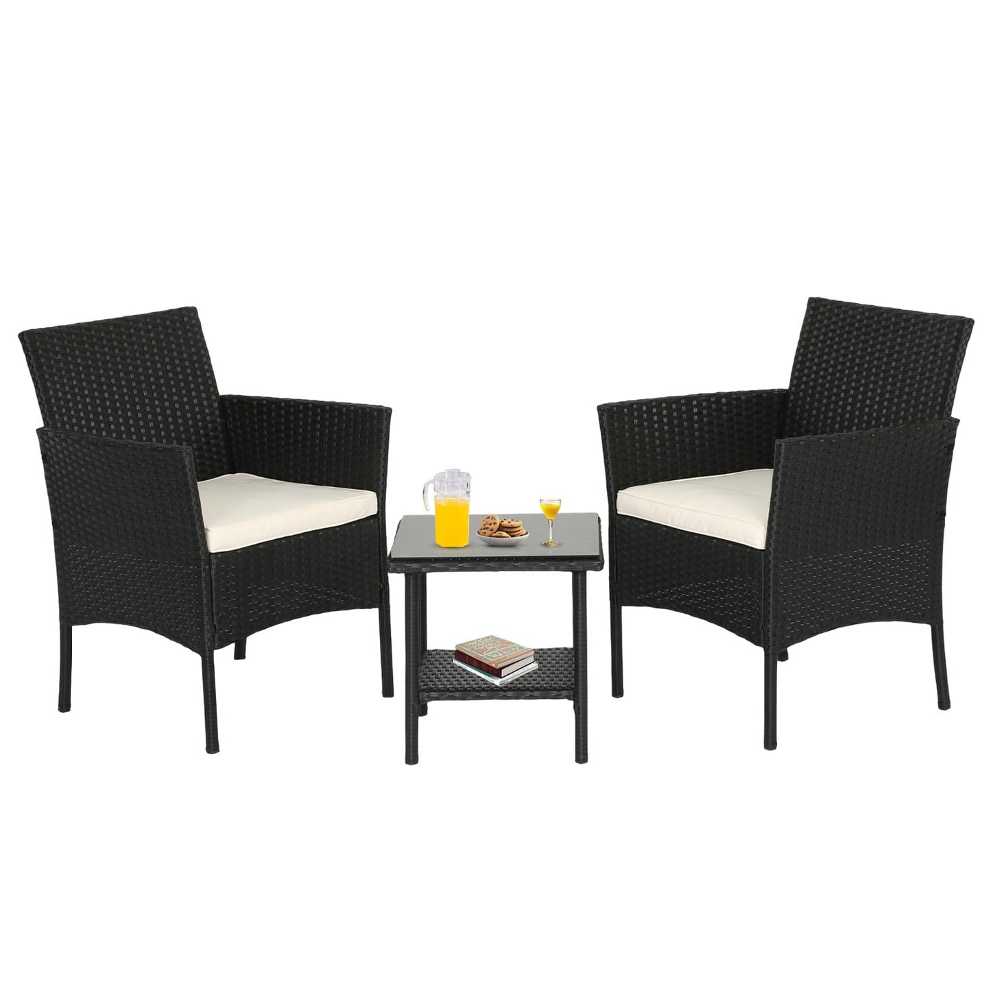Outdoor Rattan Bistro Chair Set with Table