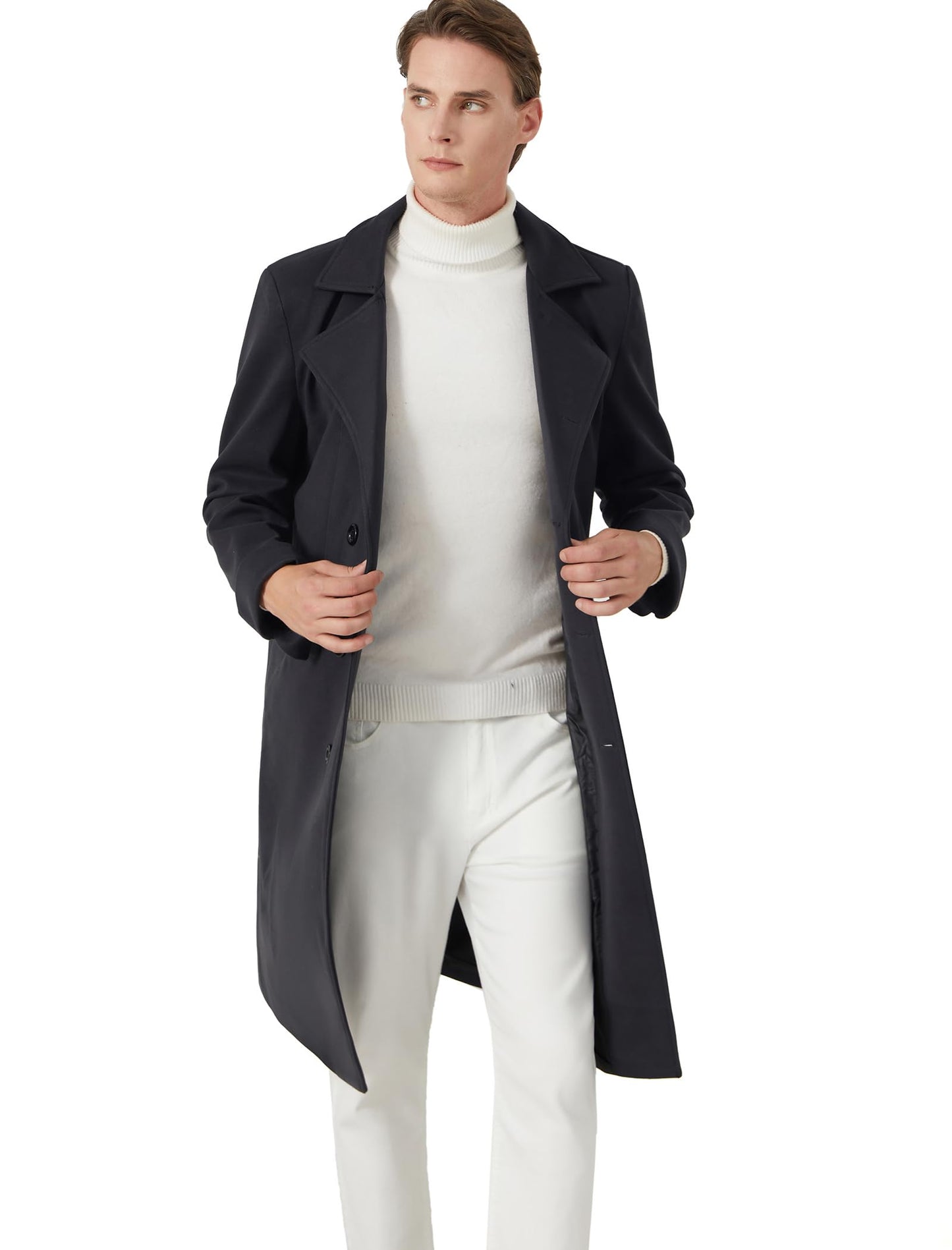 INVACHI Men's Wool Blend Pea Coat with Pockets