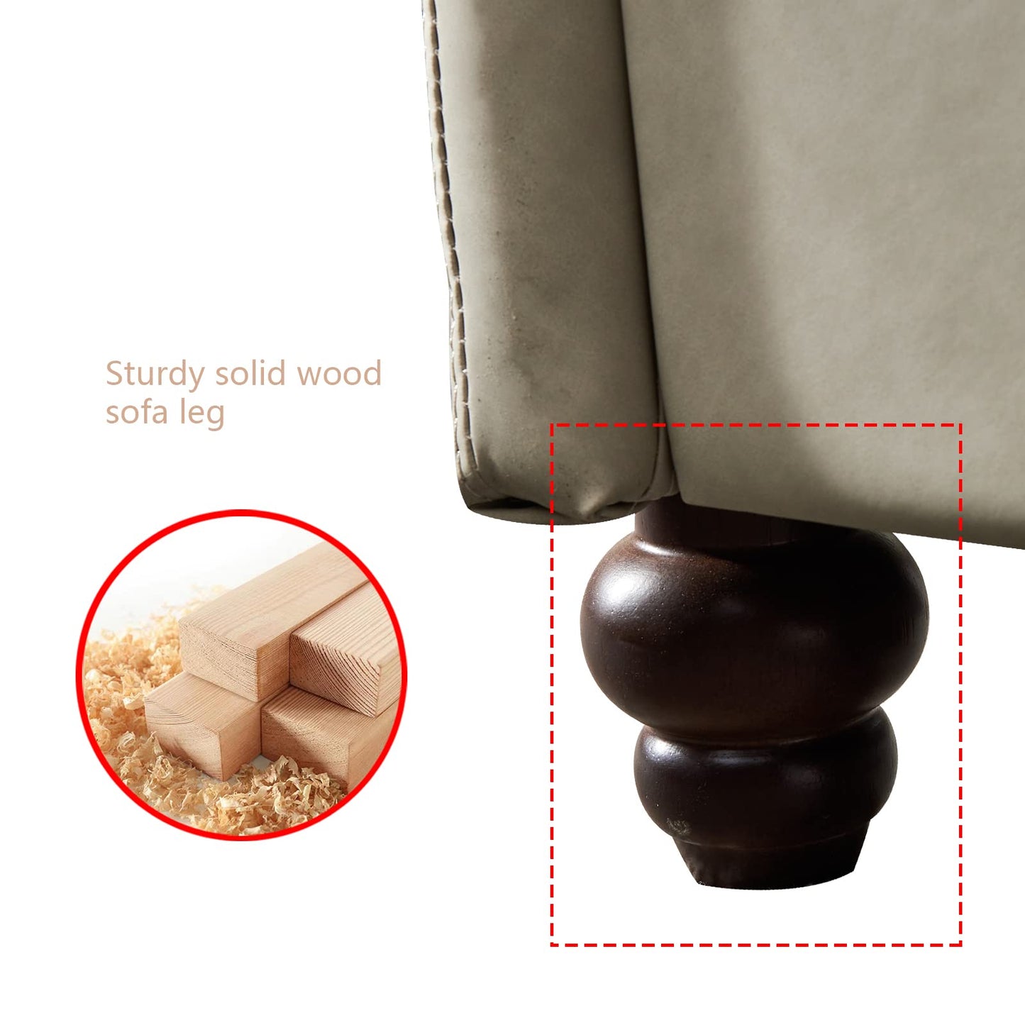 DHPM Sectional Faux Leather with Wood Leg, 2 Pieces Mid-Century Sofa Living Room Furniture Sets, Linen Upholstered Couch include 3 Seater and Loveseat for Home or Office (2+3 seat), Beige