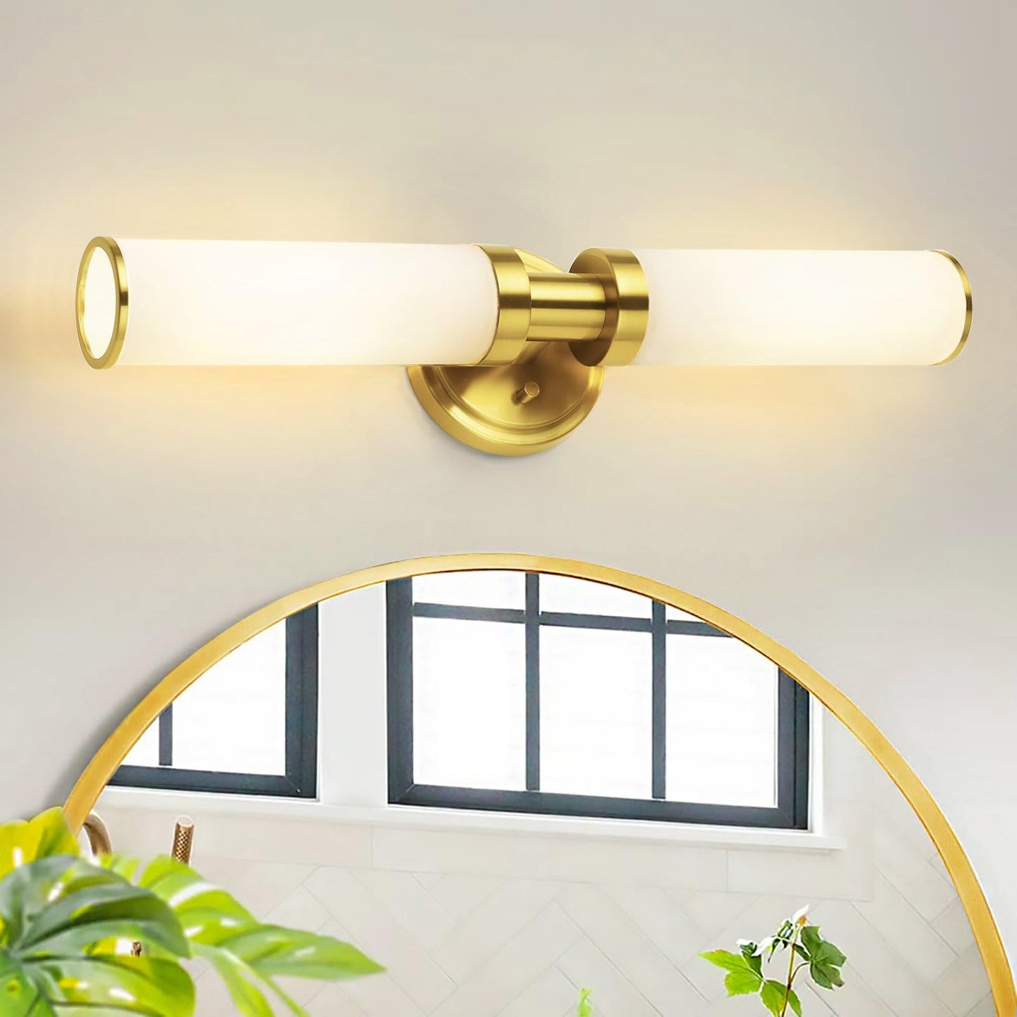 Mecuss Modern Vanity Lights for Bathroom: 21inch Wall Mounted Sconces Wall Lighting Fixtures, White Glass with Elegant Brushed Gold Brass Finish for Bedroom Over Mirror(Bulb Exclude)