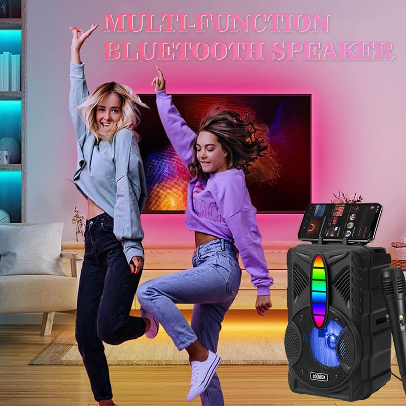 Bluetooth Speaker, IPX5 Waterproof Speaker with HD Sound, RGB Multi-Colors Rhythm Lights, Up to 8H Playtime, TWS Pairing, Portable Wireless Speakers for Home, Outdoor,(Comes with a Microphone) A4221