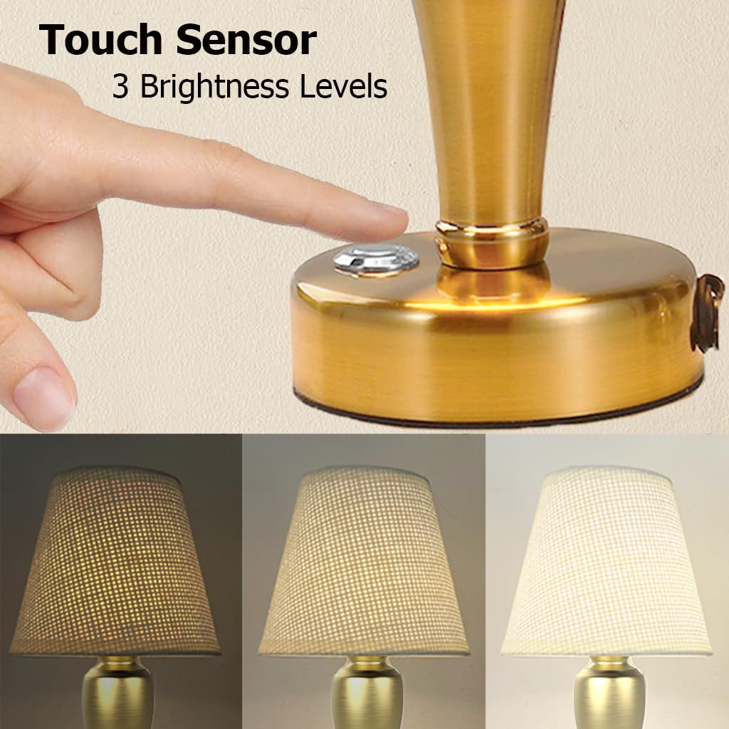 CHOPDARK 9.3inch Golden Cordless Table Lamp Night Light LED Desk Lamps Battery Powered Rechargeable Portable Bedside Lamp Restaurant Touch Sensor 3 Levels Brightness