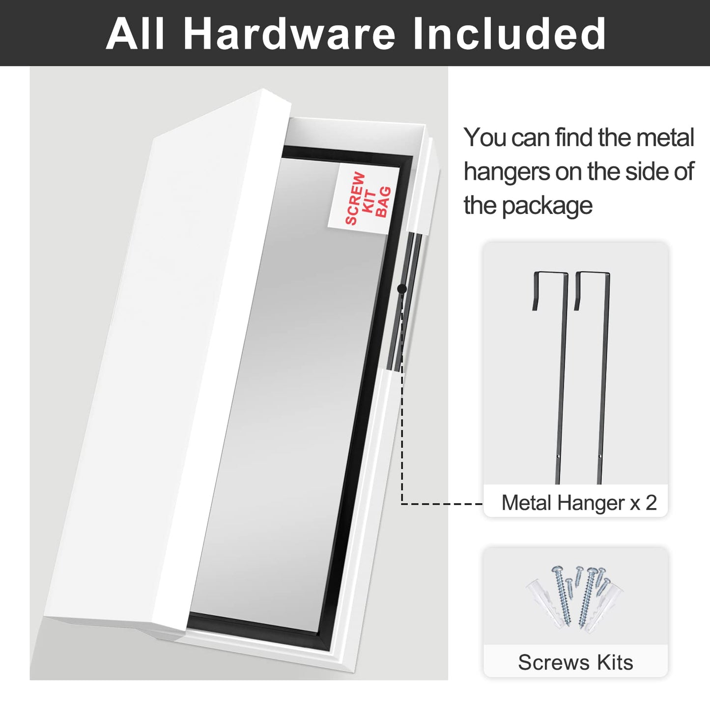 MIRUO Over The Door Mirror Full Length with Hanging Brackets, or Leaning Against Wall Mounted On Wall, Door, 44''x16'', Black (JJ01397AAF- AM002)
