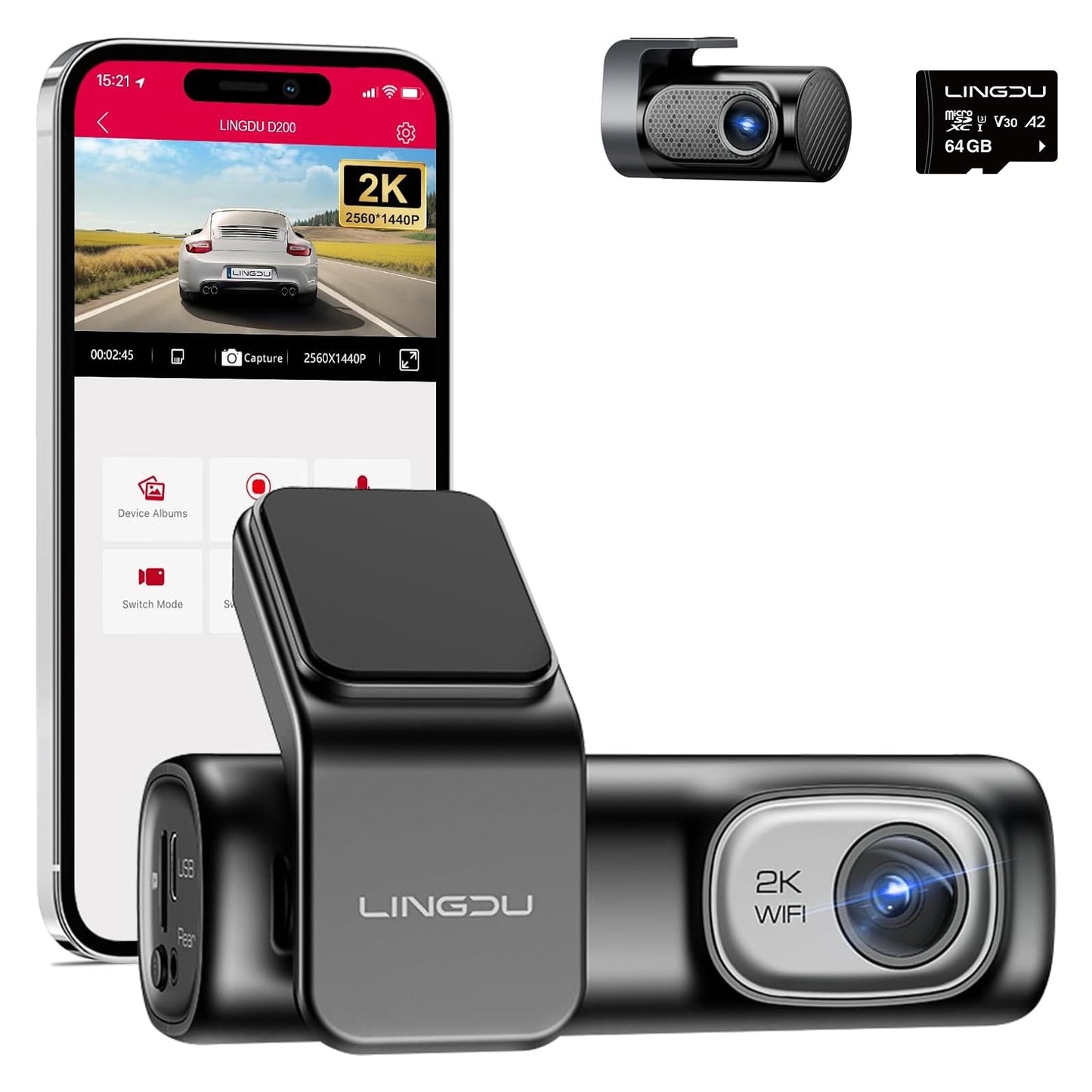 2K Dash Cam with GPS, Wi-Fi & Night Vision