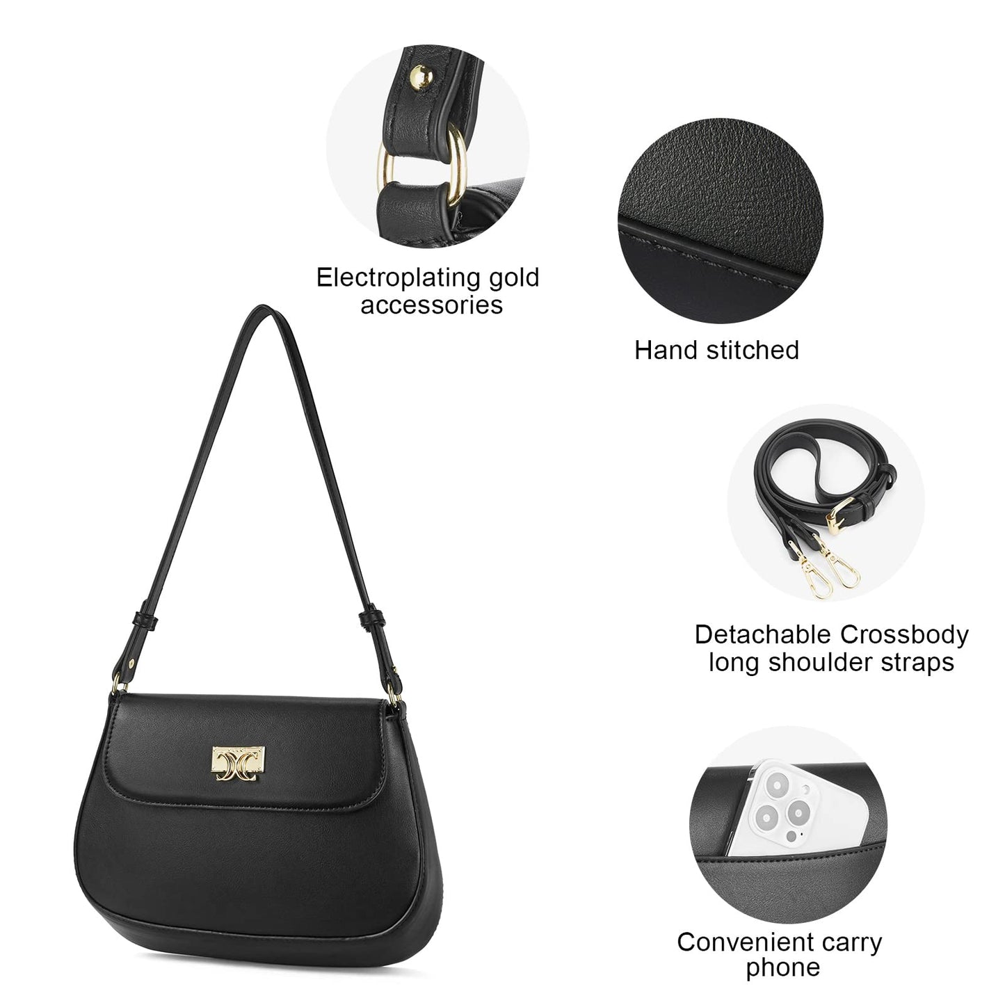 CLUCI Small Leather Shoulder Bag with Zipper