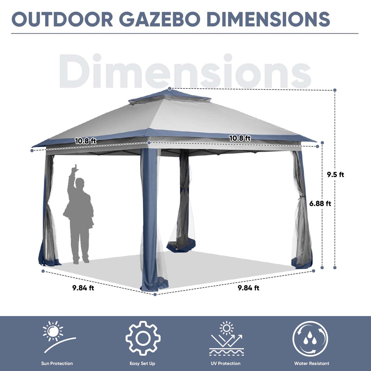 Wonlink 11x11 FT Adjustable Gazebo Tent with Netting