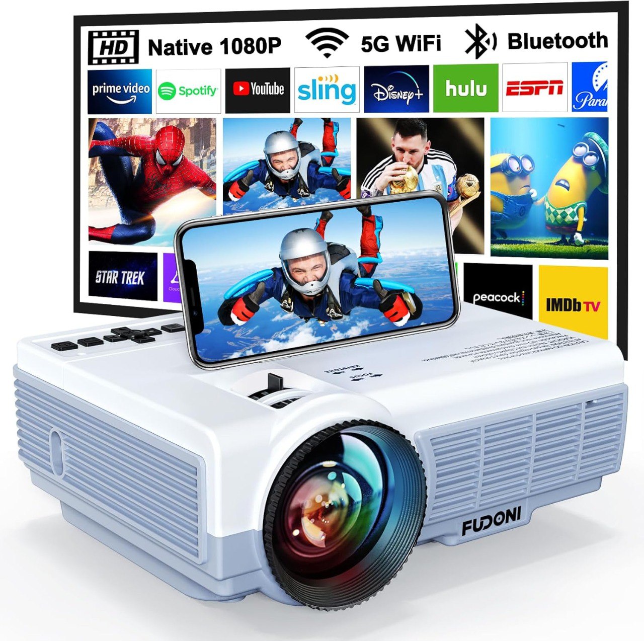 1080p WiFi Bluetooth Portable Home Theater Projector