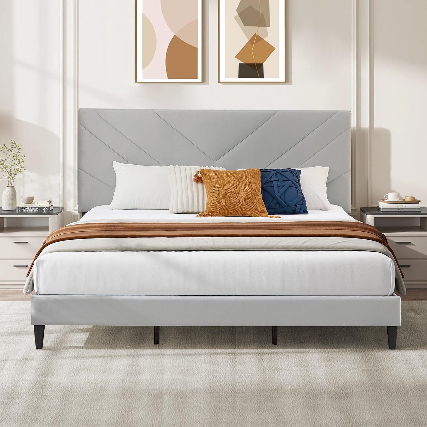 Full Size Bed Frame with Adjustable Headboard