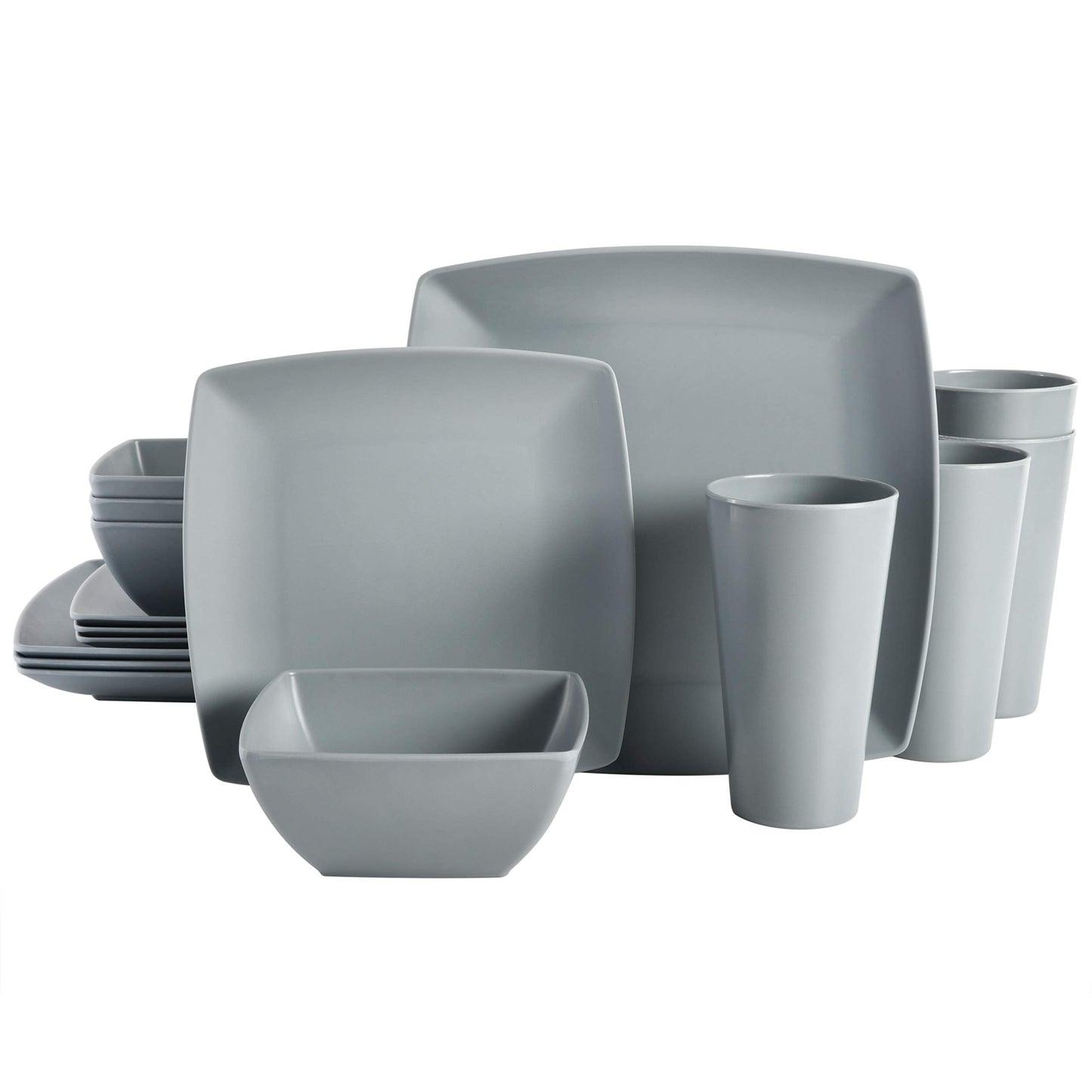 Gibson Melamine Dinnerware Set for Four, Grey