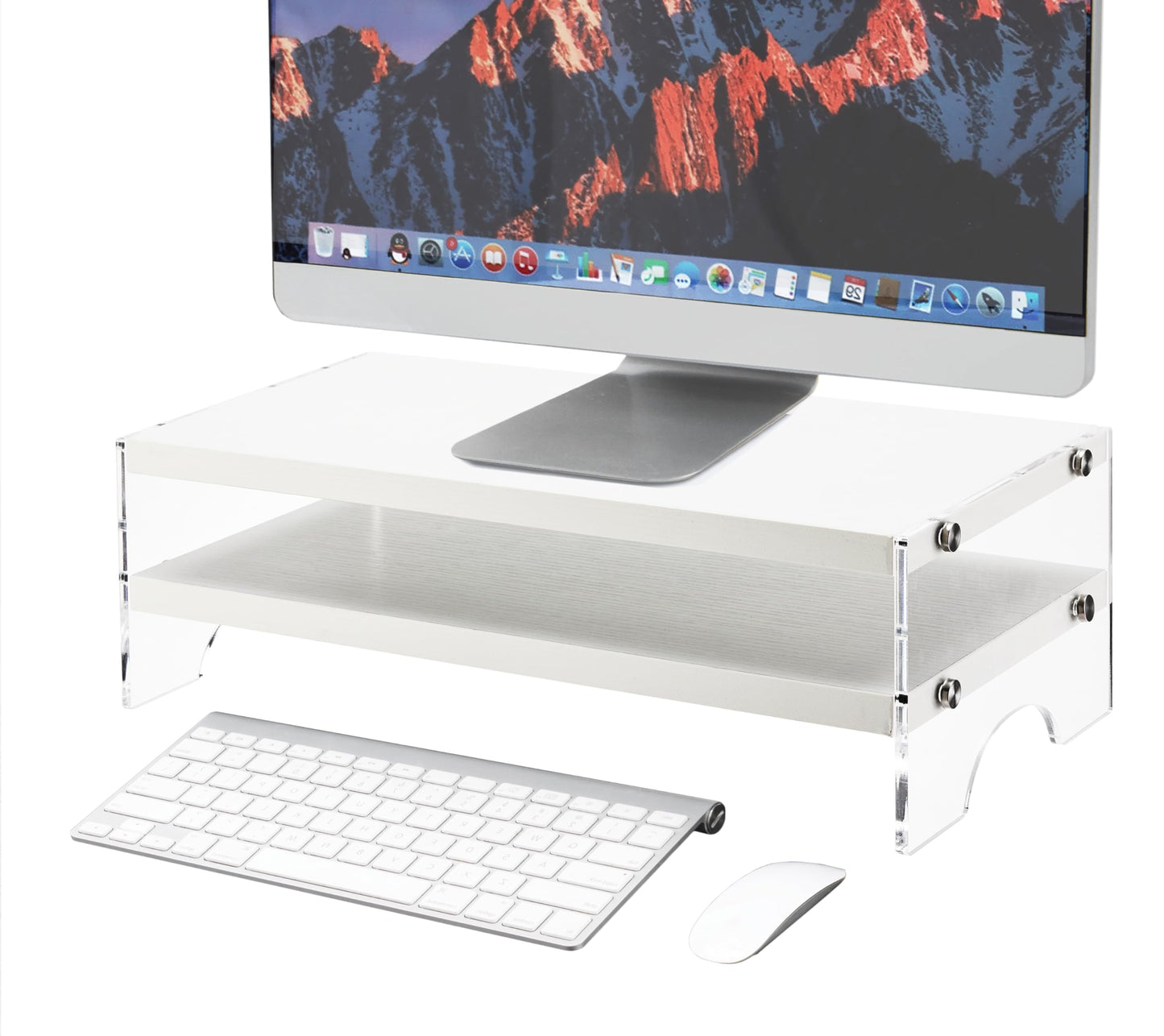 VONDETYR Acrylic Monitor Stand Riser with Storage, Desk Organizer Desktop Printer Laptop Storage Shelf(White)