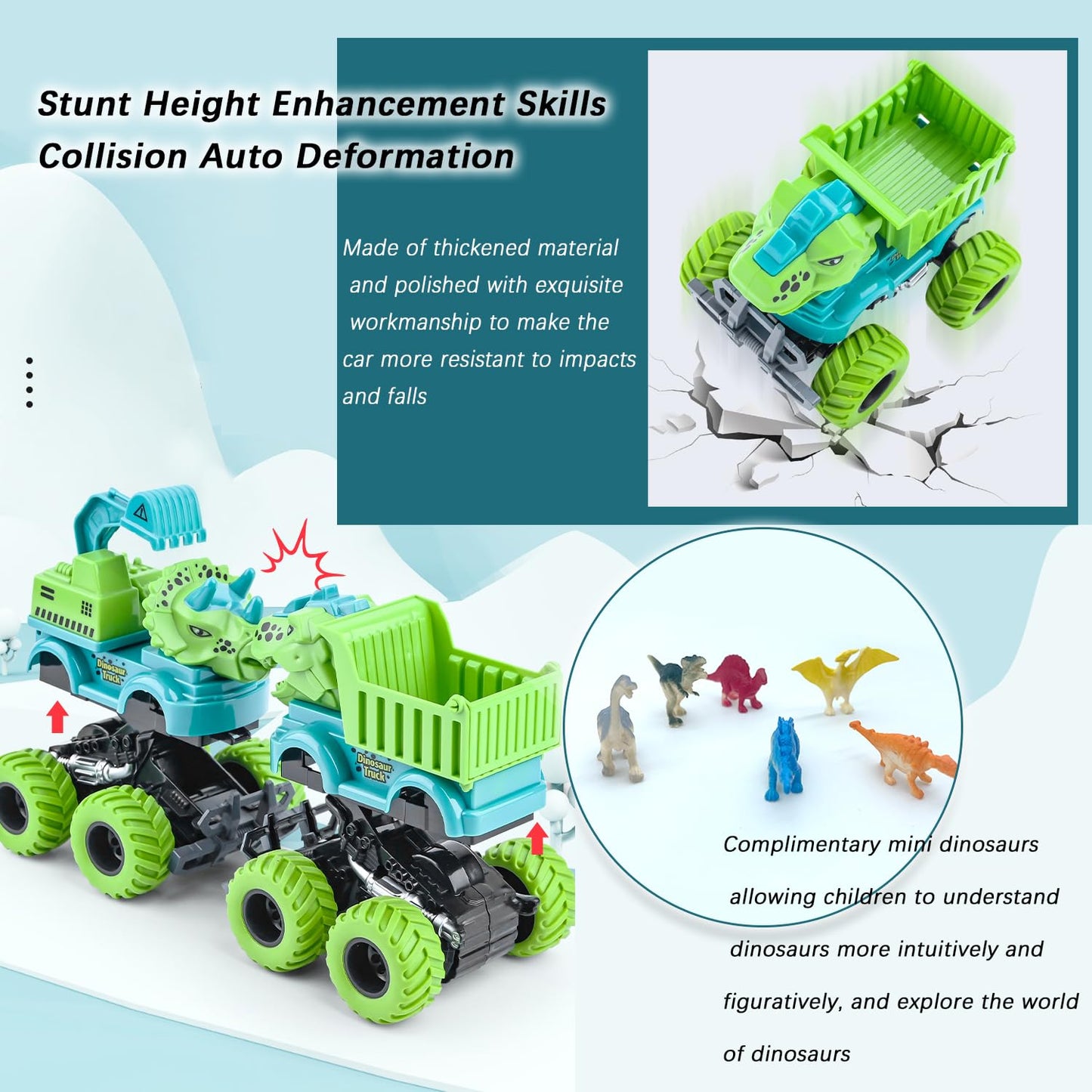 Dinosaur Toy Set with Monster Trucks for Kids