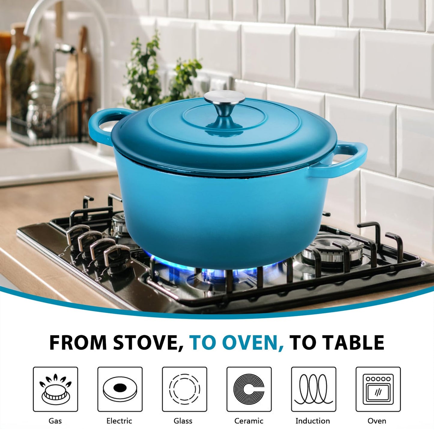 6 Quart E-far Enameled Cast Iron Dutch Oven