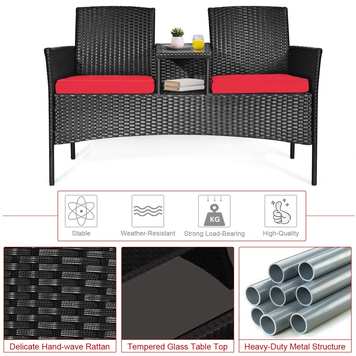 Tangkula Wicker Patio Conversation Set with Cushions